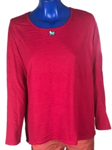 Esmara Haut Rouge Nœud Vert Au Cou Manche Longue Top Occasion Femme Taille 46/48 - Bild 1 von 8