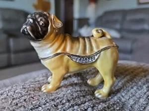 Scatola portagioie per cani carlino con cerniera in metallo smaltato cristalli austriaci?, Y - Foto 1 di 8