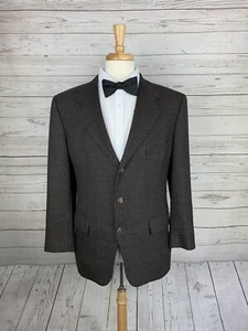 Corneliani Brown Black Houndstooth Three Button Sport Coat Mens 40R 100% Wool - Picture 1 of 7