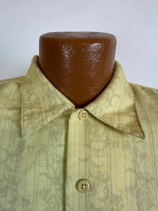 Vintage Floral Stripe Shirt Men L Hawaiian Yellow Rayon Blend Michael Brandon - Picture 1 of 16