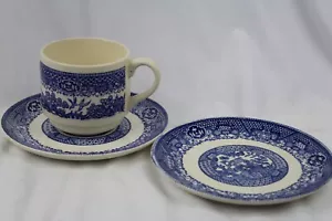 Blue Willow China Coffee Cup And 2 Saucers Made In USA - Picture 1 of 12