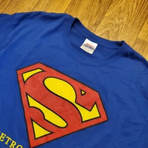 Vintage 90s Superman Shirt Adult Medium Blue Metropolis IL Graphic 1998 - Picture 1 of 7