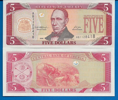 Liberia P-26a 5 Dollars 2003 World Paper Money Currency Uncirculated Banknote Cover
