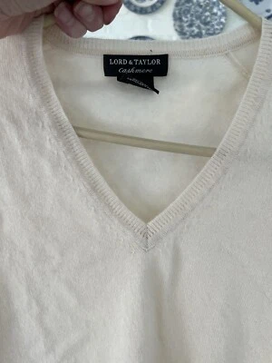 LORD & TAYLOR  Medium Size Ivory Vneck cashmere sweater - Image 1 of 4