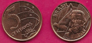 BRAZIL 5 CENTAVOS 1998 UNC TIRADENTE BUST AT RIGHT,DOVE AT LEFT,DENOMINATION - Picture 1 of 1