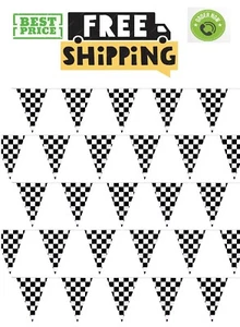 100Ft Checkered Flag Banner, Race Car Themed Birthday Party Decoration - Picture 1 of 7