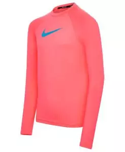 Nike Swim Girls' Swoosh Long Sleeve Hydroguard Rash Guard Sunset Pulse - Picture 1 of 2