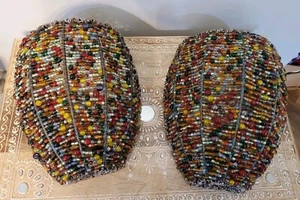 2) Beaded Tealight Candleholders Sconces Multicolor Metal Frame Boho Vintage MCM - Picture 1 of 6