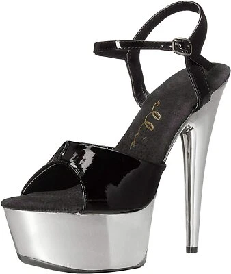 Ellie Shoes 609-CHROME 6" Peeptoe Chrome Stiletto Sandal, Black/Silver, Size 5 - Image 1 of 4