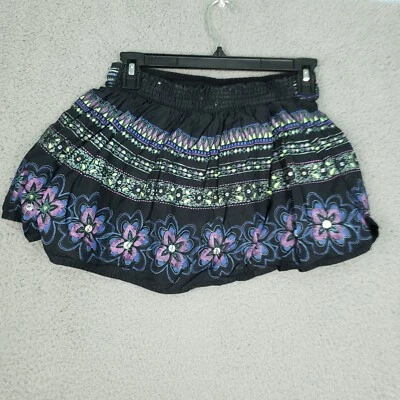 Justice Skort Youth Girls Size 14 Black Floral Print Mini Cotton w/ Short Lining - Image 1 of 4