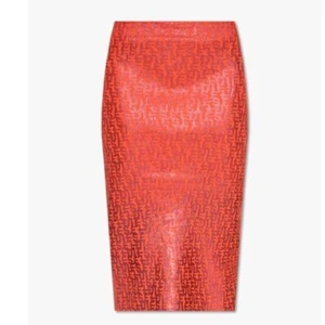 NWOT Women $323 Diesel M-Ikaria monogram-print knitted midi skirt Red XS Stretch - Picture 1 of 9