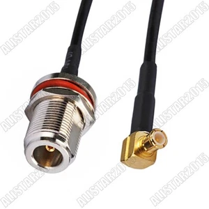 MCX Male Plug Right Angle to N-Type Female Bulkhead RF Pigtail Cable RG174 15cm - Picture 1 of 3