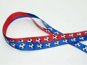 Football Ribbon - 2m x 15mm of Football Party Soccer Red Blue White Sport - Picture 1 of 5