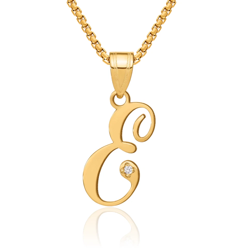 Collar de diamantes con inicial letra E de oro amarillo macizo de 14K Foto 1 de 1