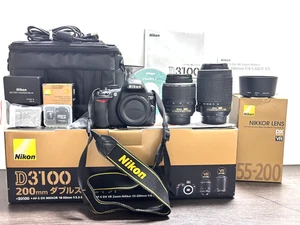 Nikon D3100 Digital SLR Camera 18-55mm & 55-200mm VR Lenses + New Bag + Extras - Picture 1 of 24