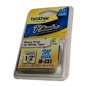 Brother P-Touch M-231 M-Tape 1/2 inch Black Print on White NEW Pack - Picture 1 of 3