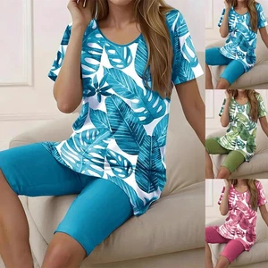 Women Summer Pyjamas Set Floral Pjs Short Sleeve Loungewear Nightwear Size 14-24 - Picture 1 of 23