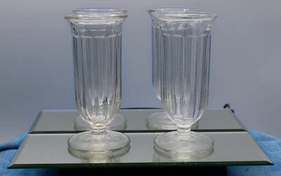 Vintage Soda Fountain Ice Cream Parlor Glasses – Set of 4 Ribbed Sundae Float - Image 1 of 4