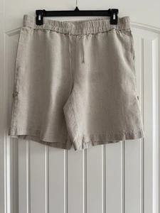 EILEEN FISHER 100% LINO ORGÁNICO CORDÓN CINTURA BOLSILLOS PANTALONES CORTOS TALLA L/G - Imagen 1 de 9
