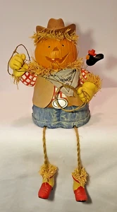 Holiday Pumpkin Cowboy Scarecrow Shelf Sitter, Whimsical, Fall - Picture 1 of 15