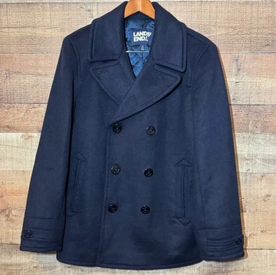 Lands End Wool Blend Pea Coat Men’s size Medium Nautical Navy Blue - Image 1 of 4