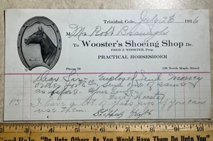 1916 Billhead-Woosters Shoeing Shop-Trinidad, Colorado-ordine whisky-Raton, quasi nuovo - Foto 1 di 2