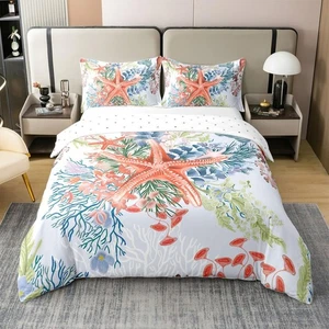 100% Cotton Watercolor Ocean Animals Duvet Cover King Size,Colorful Starfish ... - Bild 1 von 7