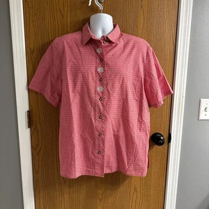 Landhaus rot weiß kariertes Kurzarm besticktes Hemd bayrisch Trachten Large - Bild 1 von 6