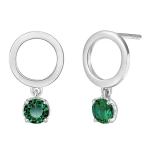 18K White Gold Plated Silver Earrings With 0.60 CTW Lab Grown Emerald (Green/VS) - Picture 1 of 6