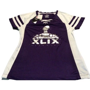 Maglietta Majestic NFL Super Bowl XLIX donna piccola viola bianca argento nuova con etichette - Foto 1 di 5
