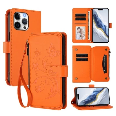 For Various Phone Zipper Leather Card Wallet Case Bag Flip Stand Cover Fashion - Image 1 of 4