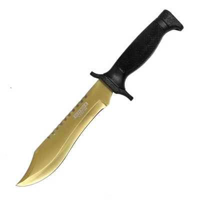 Faca de caça Defender-Xtreme 12" lâmina dourada aço inoxidável 3CR13 com bainha - Imagem 1 de 2