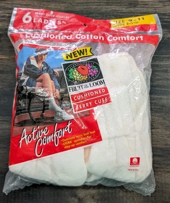 Vintage 1996 Ladies' Fruit Of The Loom Terry Cuff Anklet Socks Size 9-11 - NEW - Image 1 of 4