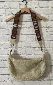 Anthropologie Ivory Sherpa Shoulder Handbag Crescent Moon Detachable Strap NWT - Picture 1 of 10