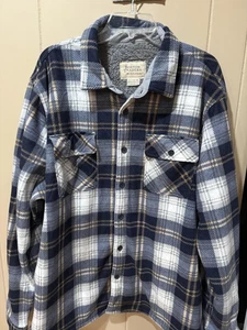 Boston Traders schwere Flanell Hemd Jacke Herren XXL blau weiß kariert Sherpa gefüttert - Bild 1 von 3