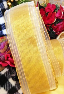 Ribbon Gold Stripes 2 1/2" Wide 5 Yards Wired Wreaths Bows Christmas Trees Gifts - Picture 1 of 2