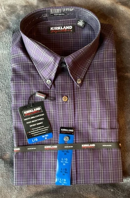 NWT- Kirkland Men's 100% Cotton Twill Sport Shirt Button down Non-Iron L/G - Image 1 of 3