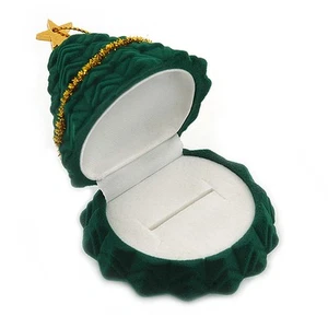 Dunkelgrünes Velours Weihnachtsbaum Schmuckkästchen für Ring/ Ohrstecker - Bild 1 von 4
