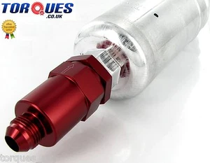 AN-8 (-8JIC AN08) Direct Fuel Filter For Bosch Inlet 044 M18x1.5 30 Micron- Red - Picture 1 of 1