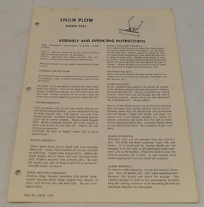 Snow Plow Model 9063 Operating Instructions & Service Manual Parts No 18594 - Picture 1 of 1