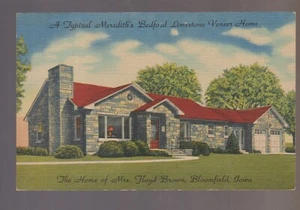 Bedford INDIANA c1940 MEREDITH STONE COMPANY pubblicità LIMESTONE HOME Curteich - Foto 1 di 2
