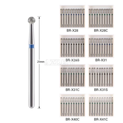 Fresas dentales de diamante AZDENT acero inoxidable FG 1,6 mm 25 mm bola redonda FG XL Foto 1 de 4