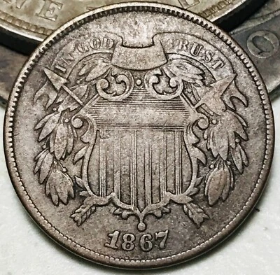 1867 Two Cent Piece 2C Ungraded Civil War Era US Copper Coin CC24782 - Image 1 of 4