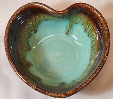 McNeill's Pottery Brown Drip Over Jade Heart Shaped 7oz Dish Signed WW