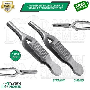 2 Pcs Debakey Bulldog Clamp 1.5" Straight & Curved Atraumatic Forceps Set - Picture 1 of 10