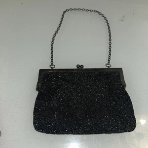 Vintage 1930s Micro Evening Bag In Black Sparkle - Picture 1 of 7