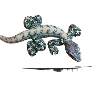 Hermoso lagarto de arcilla. Indonesia. No firmado. Pájaro Floral Azul Gris Verde - Imagen 1 de 8
