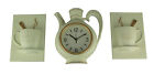 Scratch & Dent Coffee Pot Clock and Morning Coffee Cups 3 Piece Wall Set, White