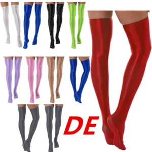 DE Damen Öl Glanz Strümpfe Halterlos Nylon Kniestrümpfe Lange Socken Stockings  - Picture 1 of 112