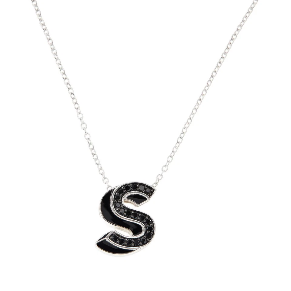 Colar pingente inicial de diamante negro real "S" em prata esterlina 1/4 ctw - Imagem 1 de 1